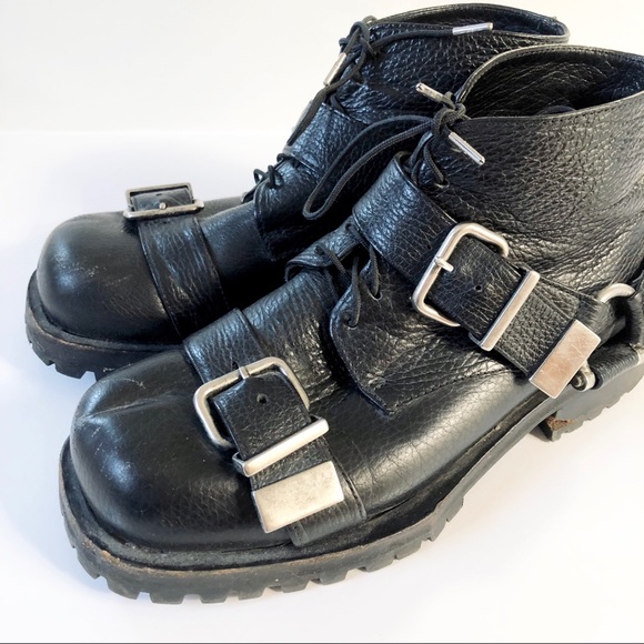 Achilles Ion Gabriel Black Leather Ankle Boots with Silver Buckles - Picture 5 of 9